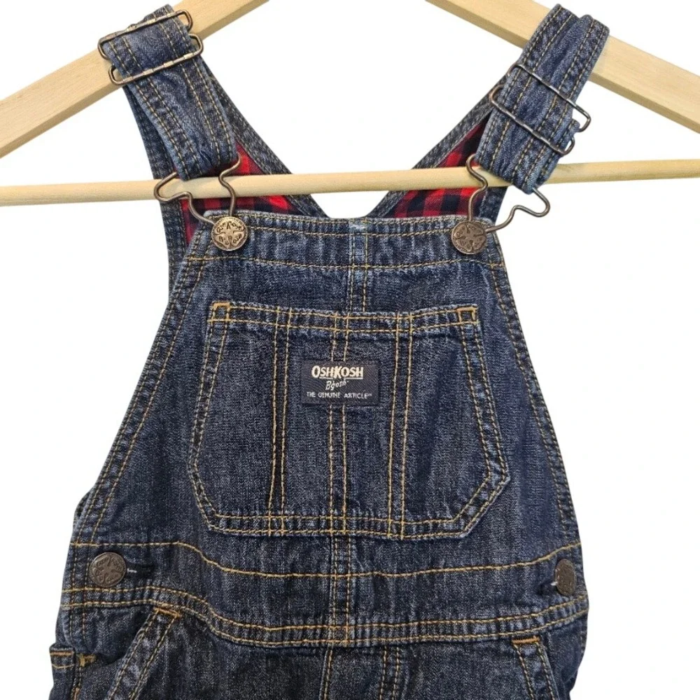 OshKosh B'gosh‎ Boys Plaid-Lined Denim Overalls | Retro Classic Style Size 4T